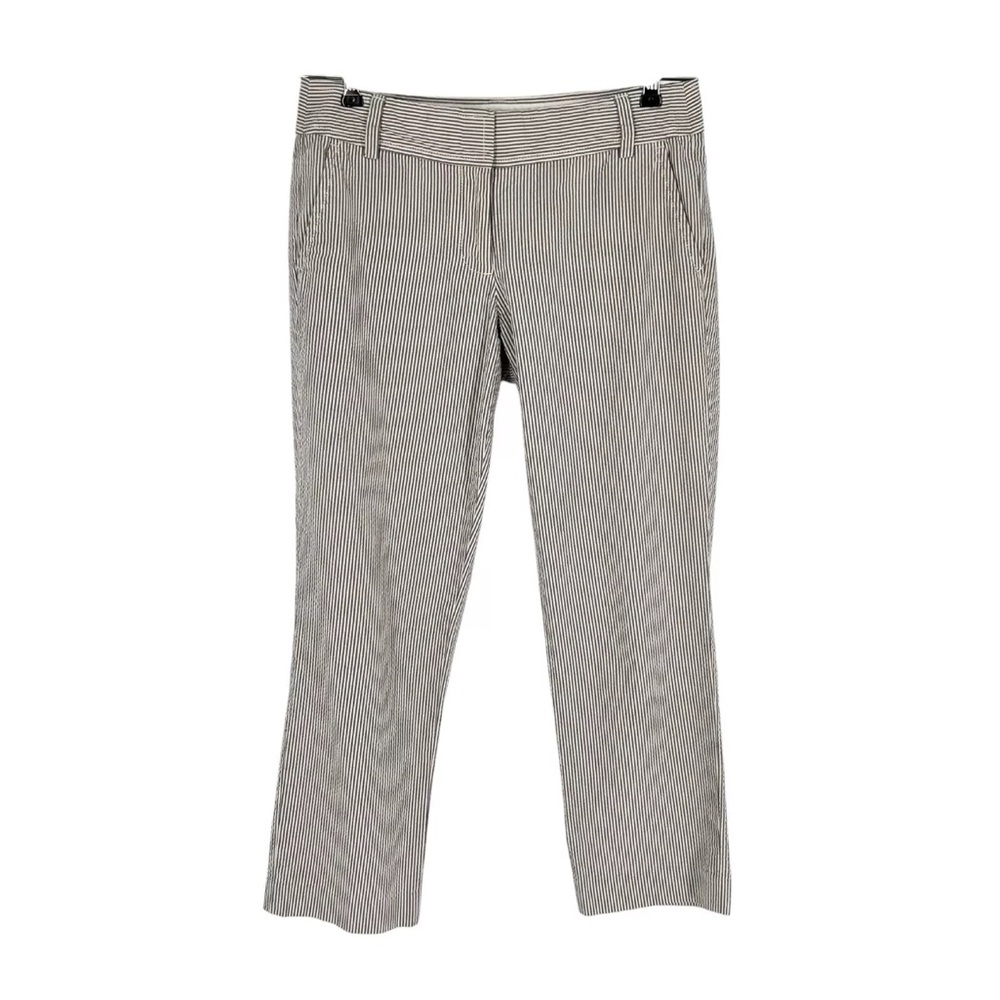 J Crew Seersucker Cropped Pants Womens Size 2 Ivory Charcoal Stripe City Fit